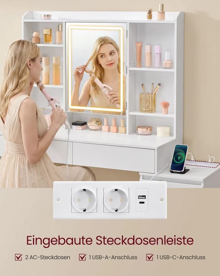 VASAGLE Schminktisch mit LED-Beleuchtung, Frisiertisch mit Spiegel - Bild 4