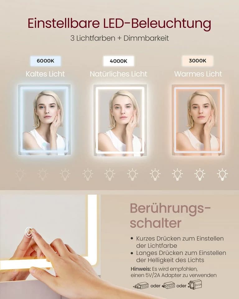 VASAGLE Schminktisch mit LED-Beleuchtung, Frisiertisch mit Spiegel - Bild 5