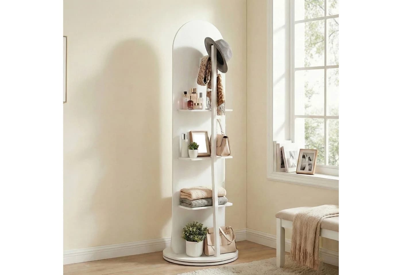 SONGMICS Standspiegel drehbar mit Ablagen und Haken weiß - Bild 3