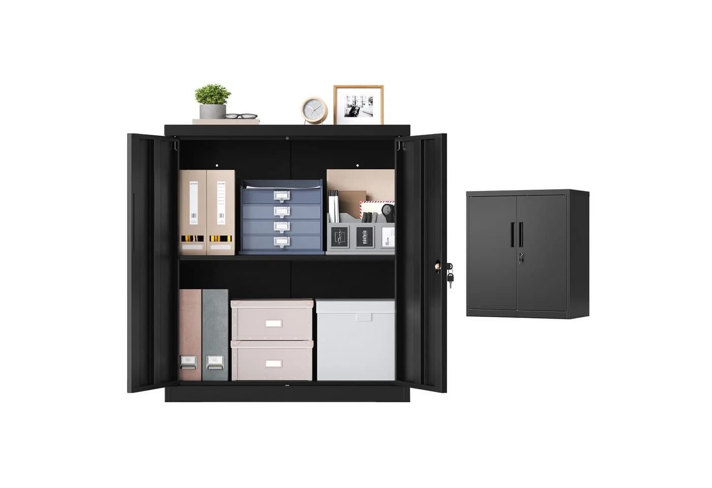 SONGMICS Aktenschrank Metallschrank abschließbar 2 Türen Stahl - Bild 2
