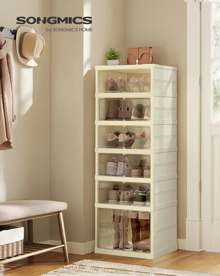 SONGMICS Schuhbox Schuhschrank klappbar weiß für 12 Paar
