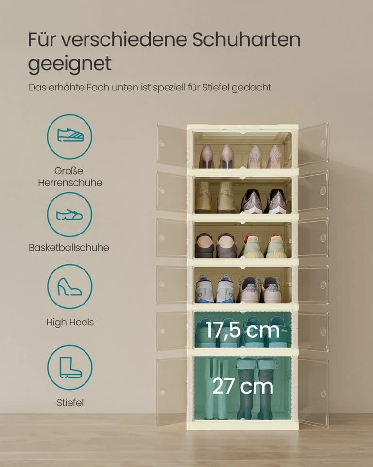 SONGMICS Schuhbox Schuhschrank klappbar weiß für 12 Paar - Bild 4