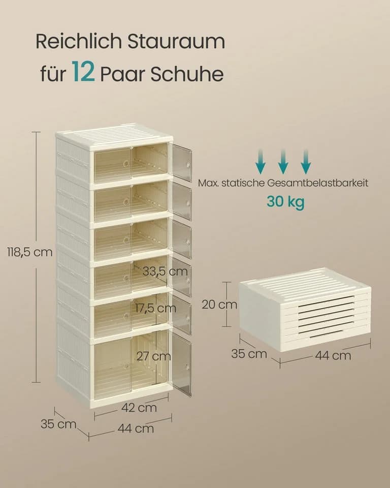 SONGMICS Schuhbox Schuhschrank klappbar weiß für 12 Paar - Bild 5