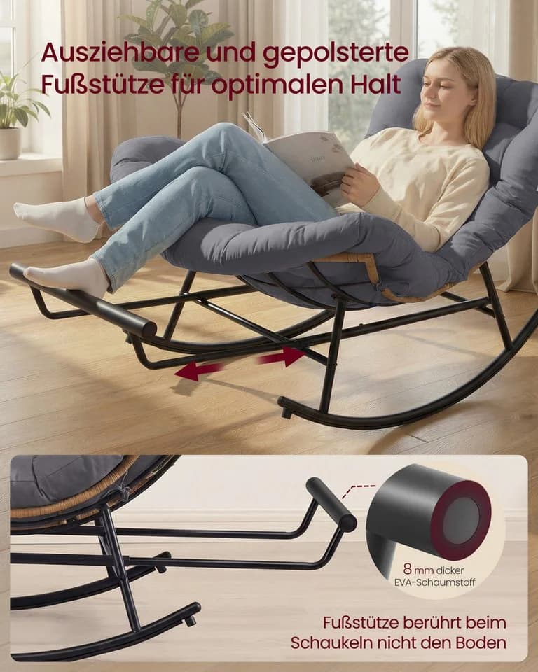 SONGMICS Schaukelsessel mit Fußstütze Grau - Bild 5