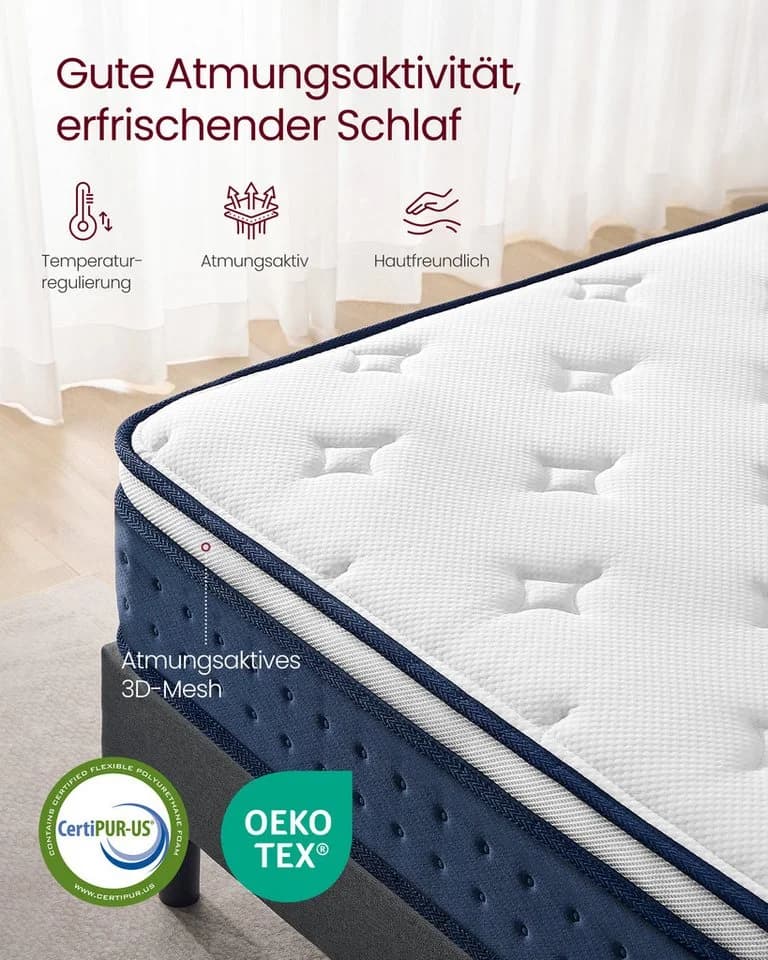 Taschenfederkernmatratze VASAGLE 20 cm Gel-Memory-Schaum 7-Zonen-Unterstützung - Bild 5