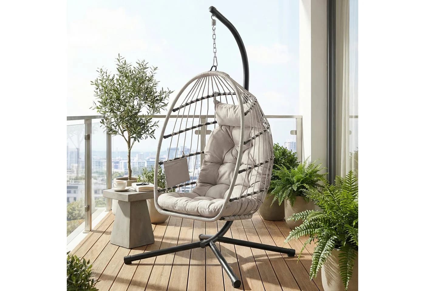 SONGMICS Hängesessel Schaukelstuhl Klappbarer Korbsessel Weiß - Bild 2