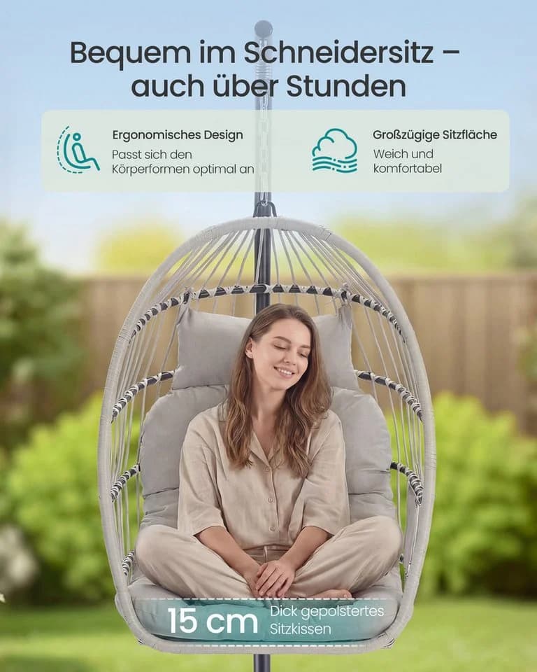 SONGMICS Hängesessel Schaukelstuhl Klappbarer Korbsessel Weiß - Bild 4