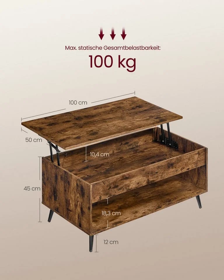 VASAGLE Couchtisch Höhenverstellung Wohnzimmertisch Kaffeetisch Gaszylinder - Bild 3