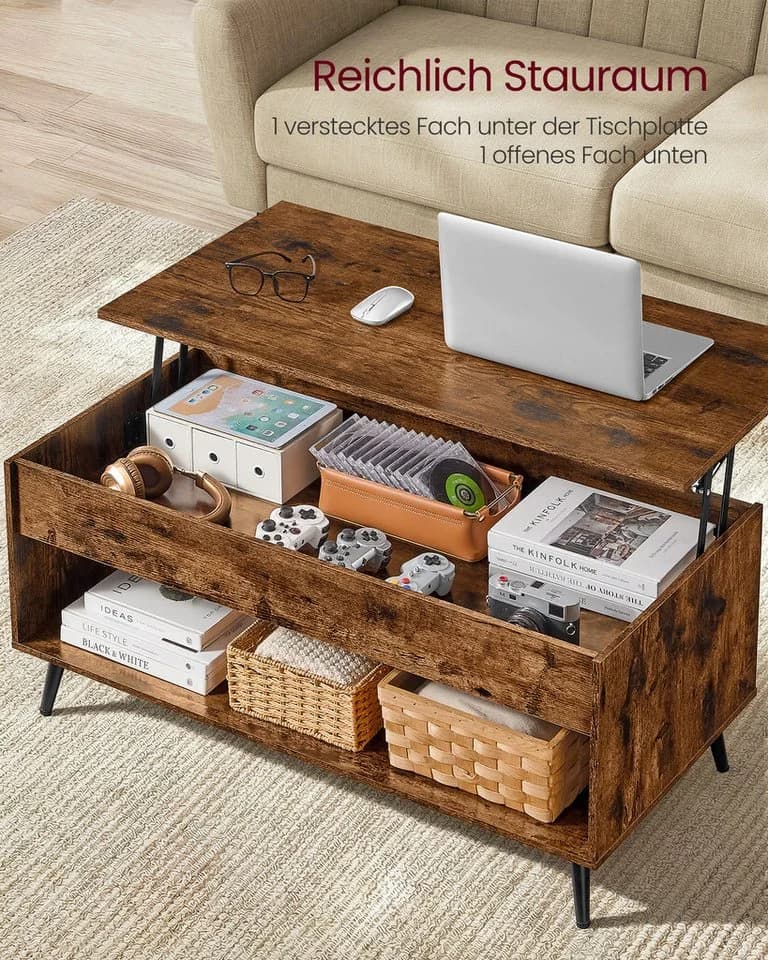VASAGLE Couchtisch Höhenverstellung Wohnzimmertisch Kaffeetisch Gaszylinder - Bild 5
