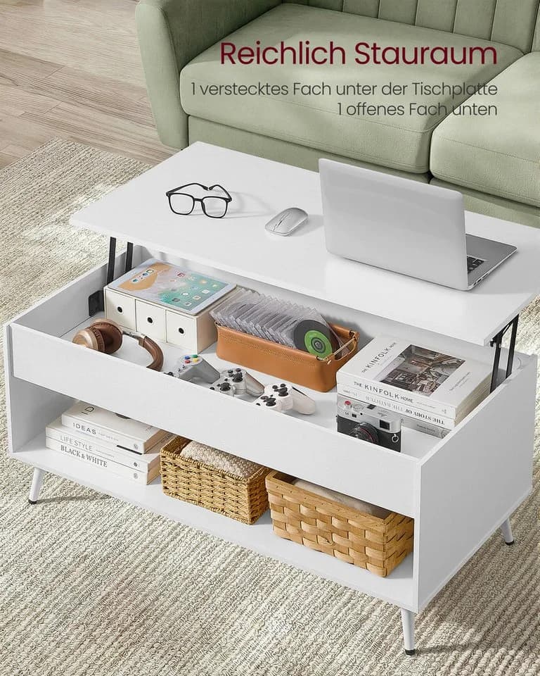 VASAGLE Couchtisch Höhenverstellung Weiß - Bild 5