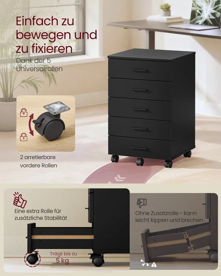 VASAGLE Rollcontainer Aktenschrank 5 Schubladen - Bild 5