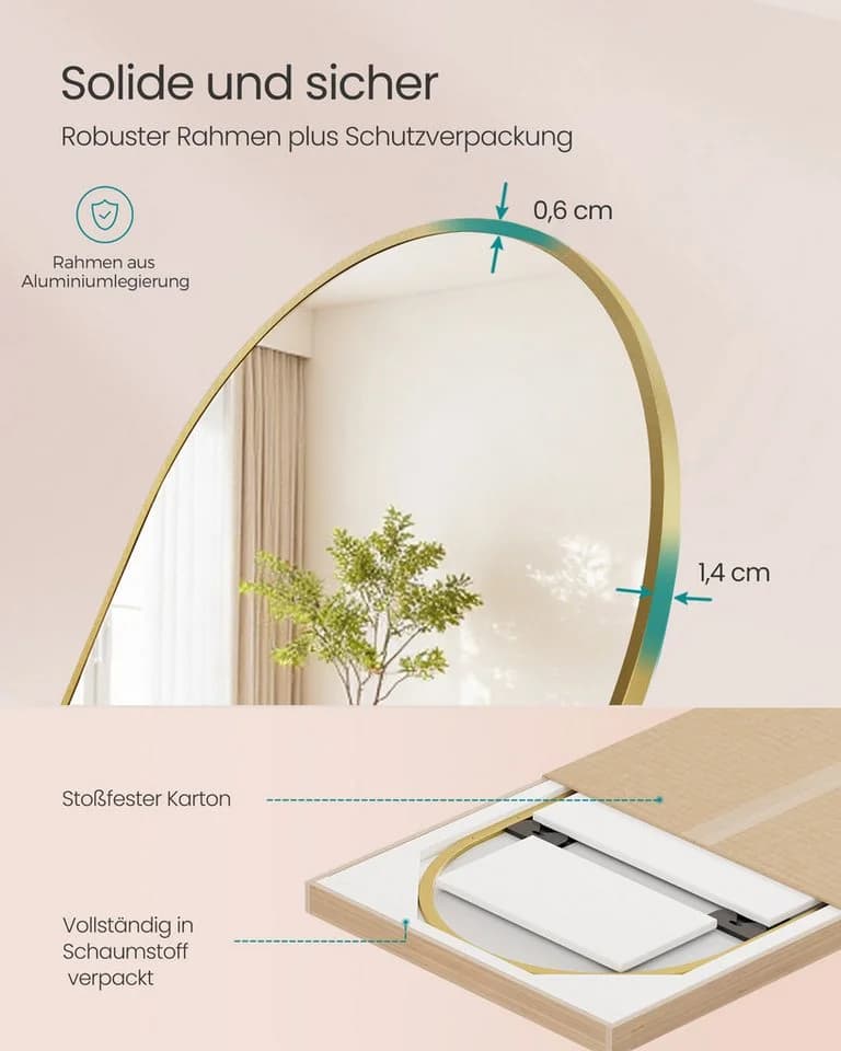 SONGMICS Ganzkörperspiegel 120x40 cm Rechteckig/Gewölbt Schwarz - Bild 5