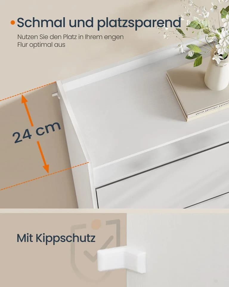 SONGMICS HOME Schuhschrank Weiß 2 Klappen Werkzeuglos - Bild 5