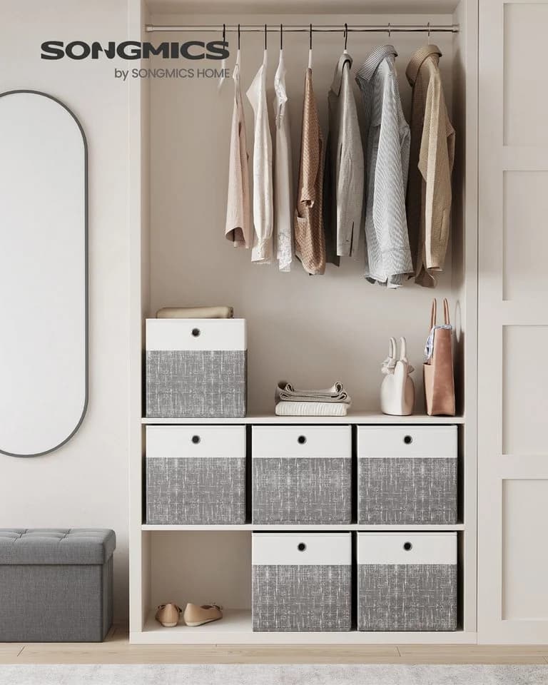 SONGMICS Aufbewahrungsbox 6er Set Weiß-Grau