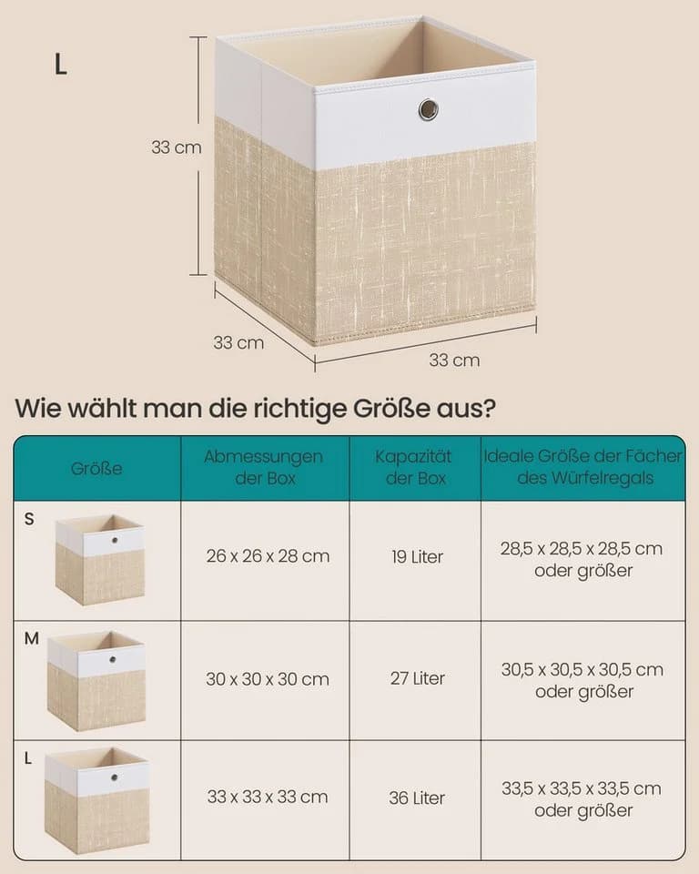 SONGMICS Aufbewahrungsbox 6er Set Weiß-Beige - Bild 3