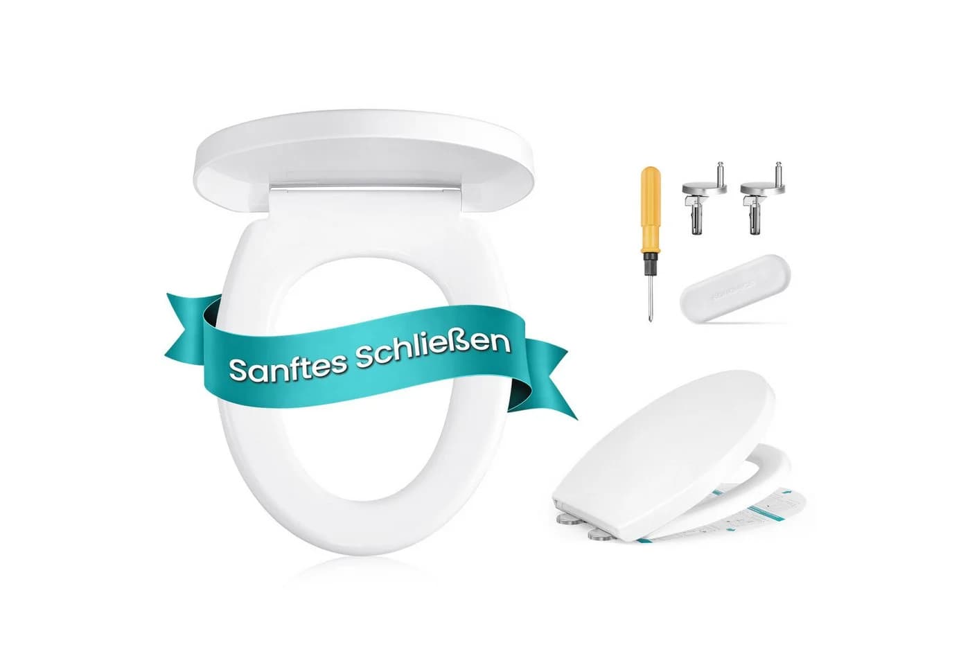 SONGMICS WC-Sitz Absenkautomatik, Toilettendeckel, belastbar mit 300 kg, Griff, PP-Kunststoff, einfache Montage - Bild 2
