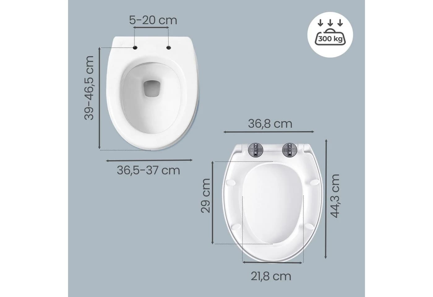 SONGMICS WC-Sitz Absenkautomatik, Toilettendeckel, belastbar mit 300 kg, Griff, PP-Kunststoff, einfache Montage - Bild 3