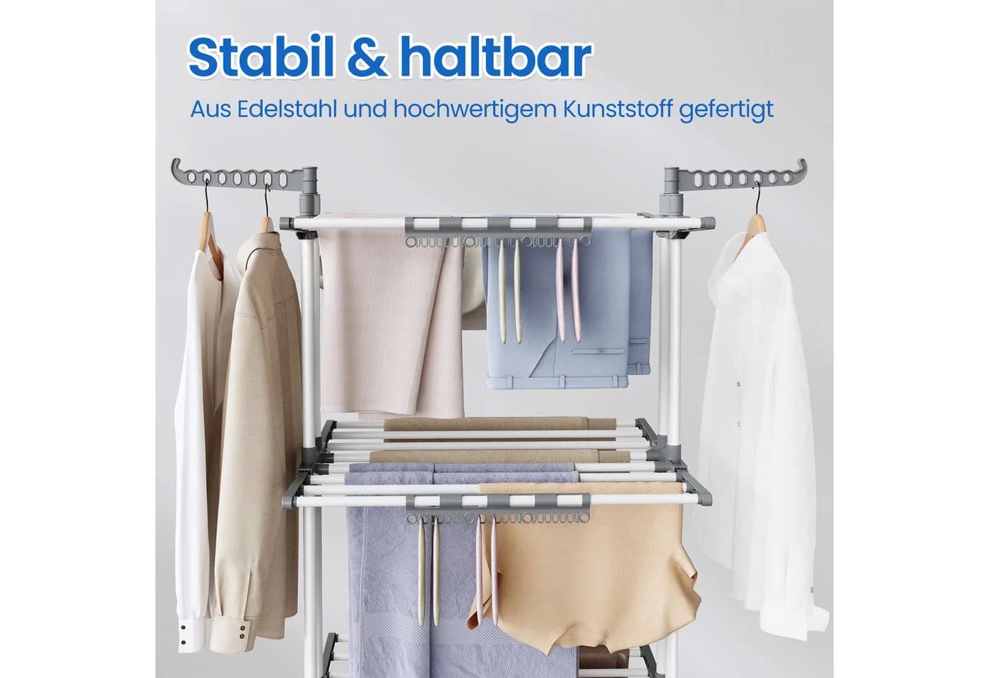 SONGMICS Wäscheständer Turm 4 Ebenen Weiß Klappbar Rollbar - Bild 4