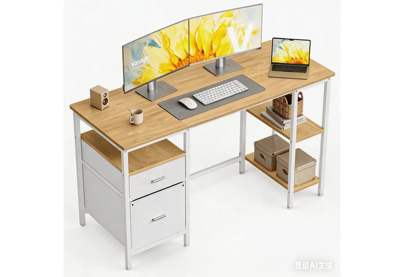 VASAGLE Schreibtisch mit 3 Ablagen und 2 Schubladen - Bild 2