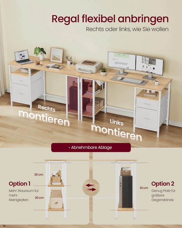 VASAGLE Schreibtisch mit 3 Ablagen und 2 Schubladen - Bild 4