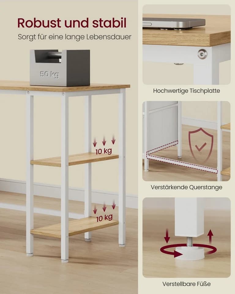 VASAGLE Schreibtisch mit 3 Ablagen und 2 Schubladen - Bild 5