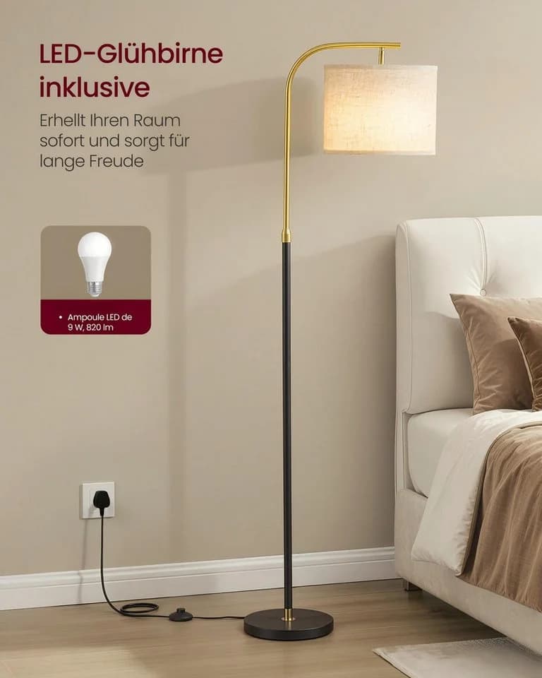 VASAGLE Stehlampe Bogenlampe Modern Mattschwarz Blassgold - Bild 5