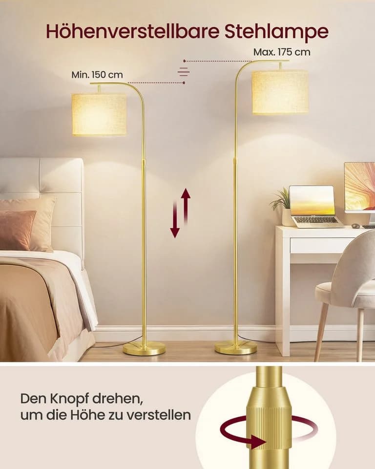 VASAGLE Stehlampe Bogenlampe höhenverstellbar 150-175 cm modern - Bild 4