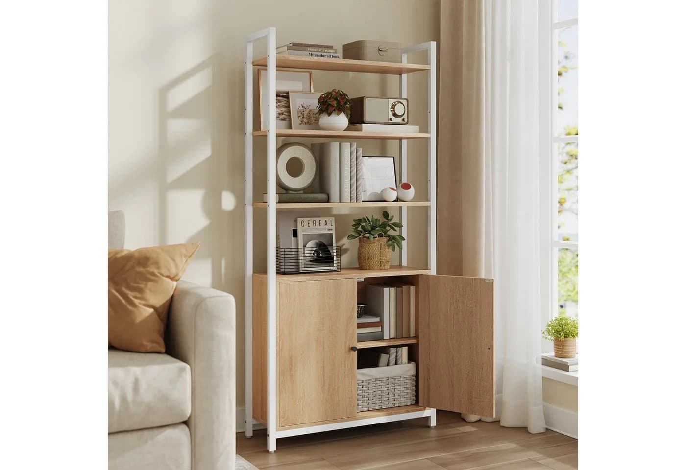 VASAGLE Bücherregal 6 Ebenen Goldeichenfarbe-Mattweiß