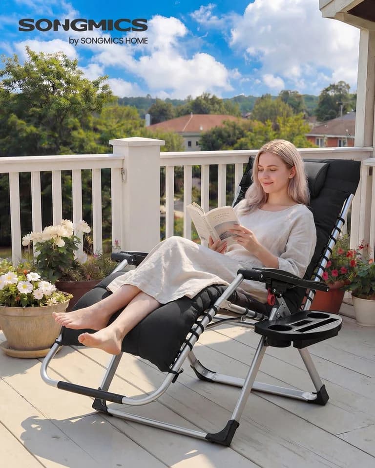 SONGMICS Gartenliege Stufenlos Einstellbar Relaxliege Mit Abnehmbarem Kissen Stahlrahmen