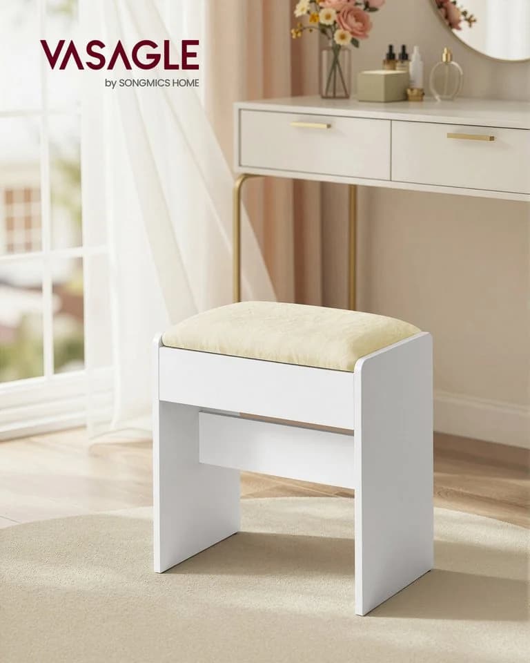 VASAGLE Schminktischhocker Schminktisch Makeup-Hocker Weiß Samt