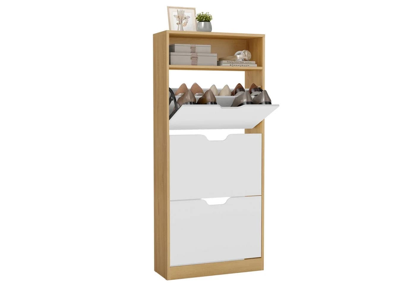 VASAGLE Schuhschrank 3 Klappen Eichenfarben-Weiß - Bild 2