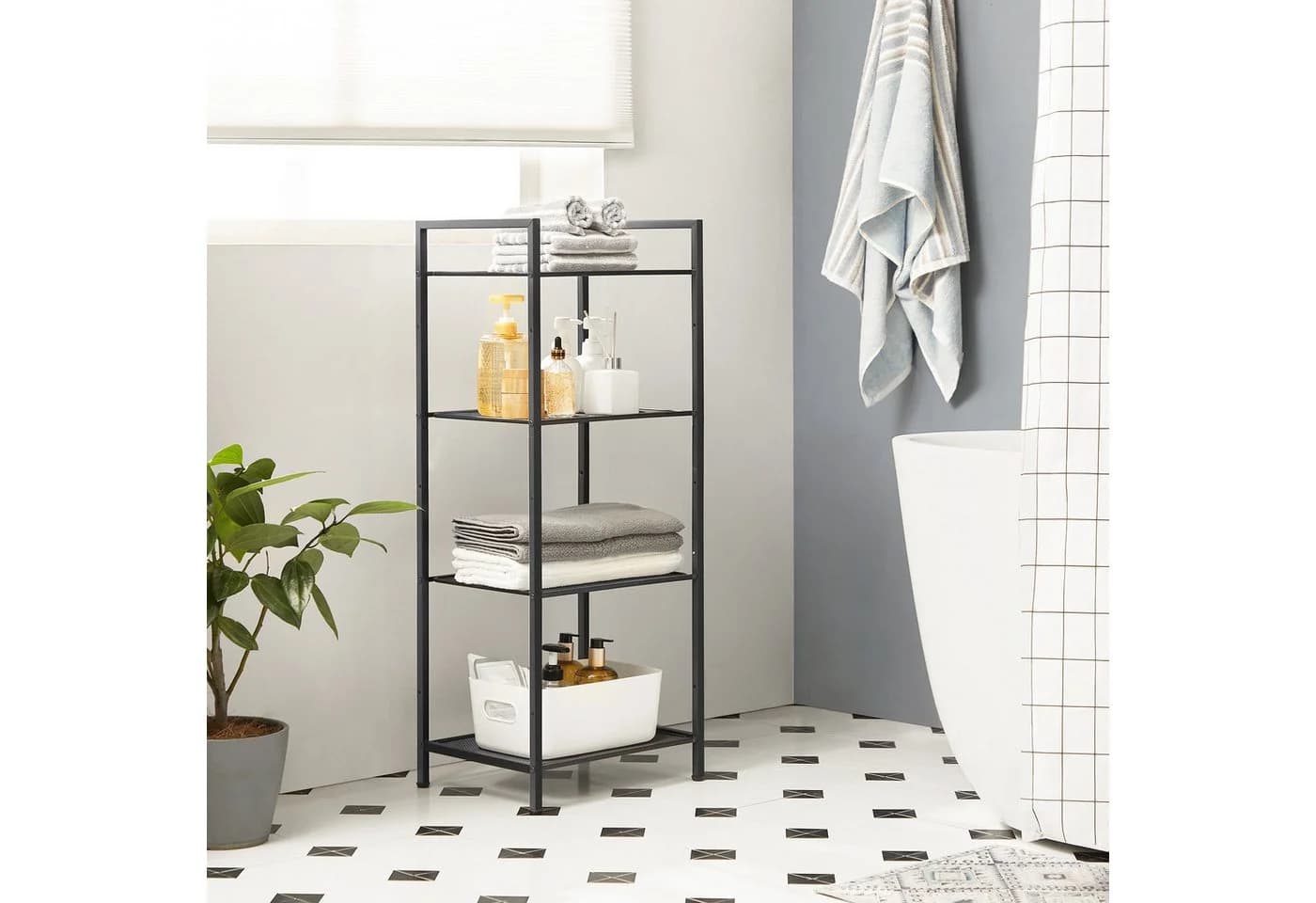 SONGMICS Standregal Badezimmerregal aus Metall Küchenregal Badregal Pflanzenregal Schwarz