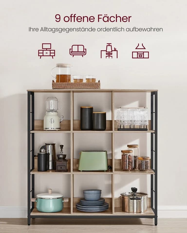 VASAGLE Bücherregal Aufbewahrungsregal, Standregal mit 6/8/9 Fächern Kamelbraun-Tintenschwarz - Bild 3