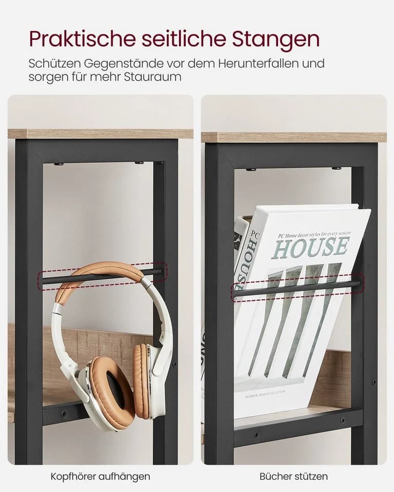 VASAGLE Bücherregal Aufbewahrungsregal, Standregal mit 6/8/9 Fächern Kamelbraun-Tintenschwarz - Bild 4