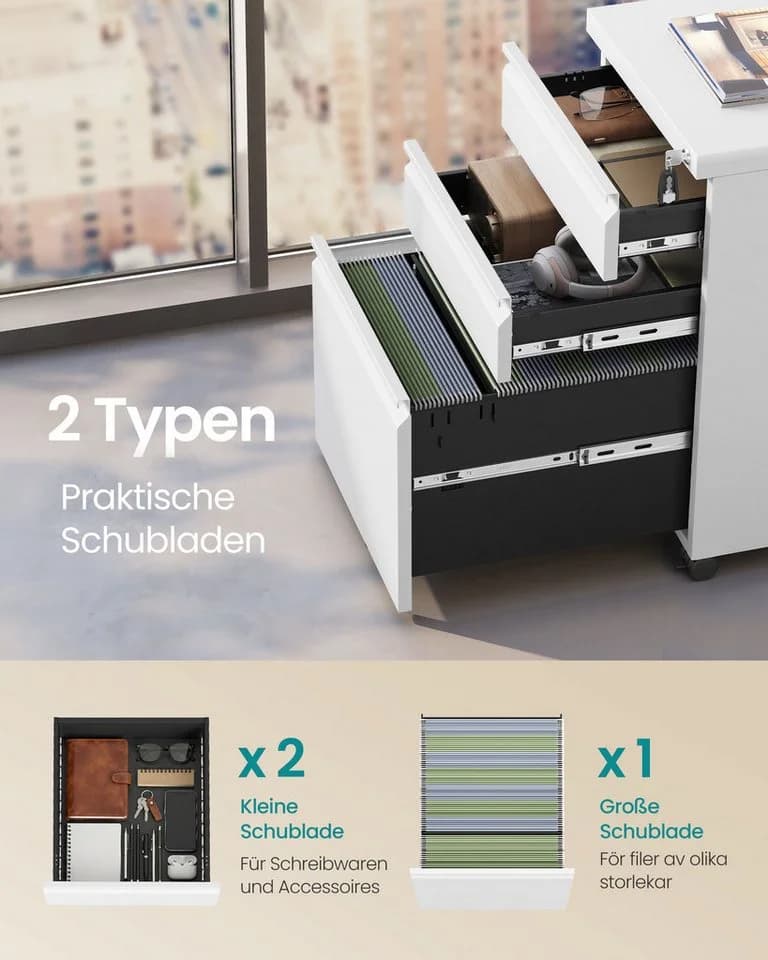 SONGMICS Rollcontainer Aktenschrank 3 Schubladen Stahl Mattschwarz - Bild 4