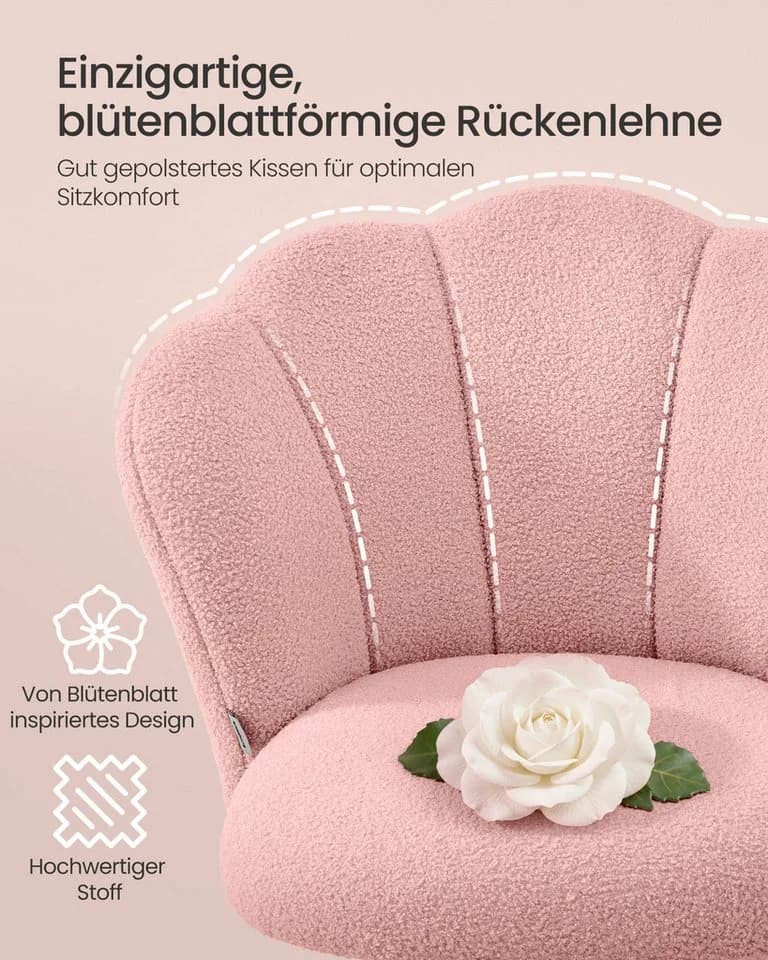 SONGMICS Bürostuhl drehbar Schminktischstuhl Fleece Rosa - Bild 3