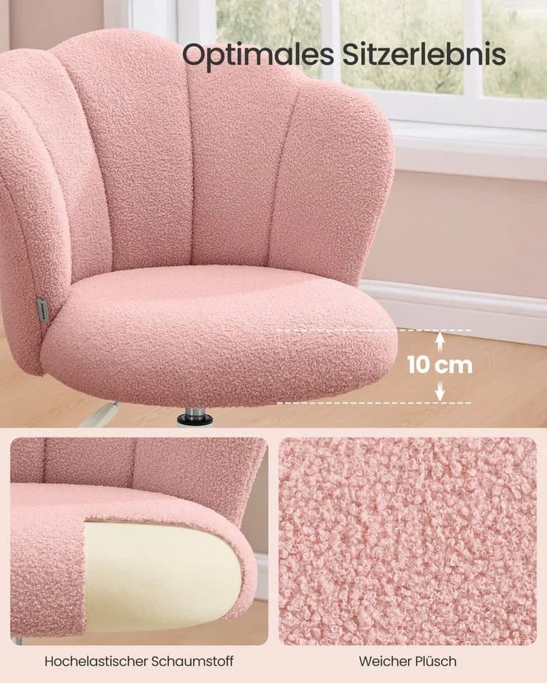 SONGMICS Bürostuhl drehbar Schminktischstuhl Fleece Rosa - Bild 4