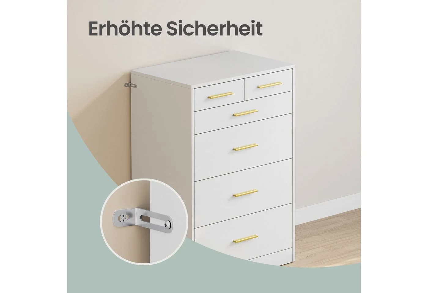 VASAGLE Kommode 6 Schubladen Weiß mit LED & Steckdose - Bild 4