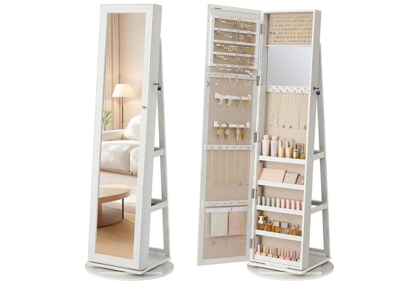 SONGMICS Schmuckschrank Spiegelschrank 3 Ablagen Standspiegel - Bild 2