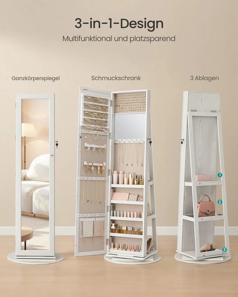 SONGMICS Schmuckschrank Spiegelschrank 3 Ablagen Standspiegel - Bild 3