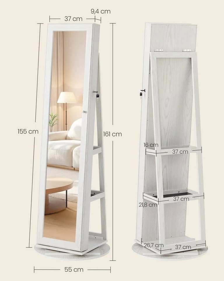 SONGMICS Schmuckschrank Spiegelschrank 3 Ablagen Standspiegel - Bild 5