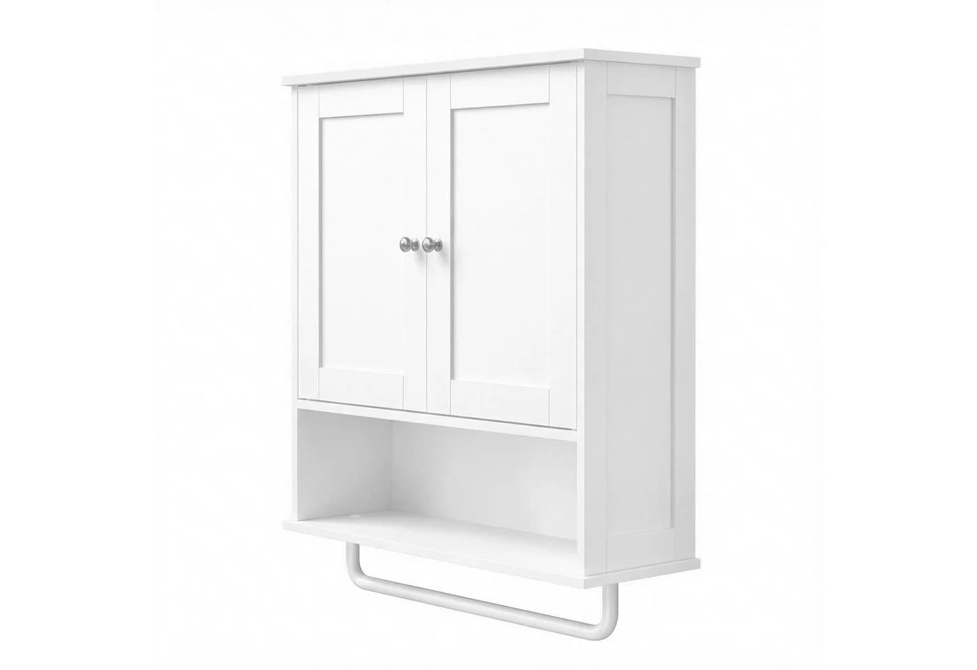 VASAGLE Hängeschrank Wandschrank mit Türen, Handtuchhalter und offenem Fach Weiß - Bild 3