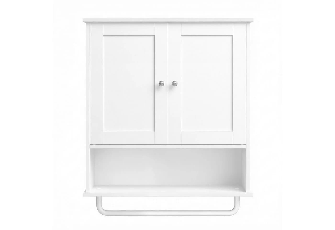 VASAGLE Hängeschrank Wandschrank mit Türen, Handtuchhalter und offenem Fach Weiß - Bild 4