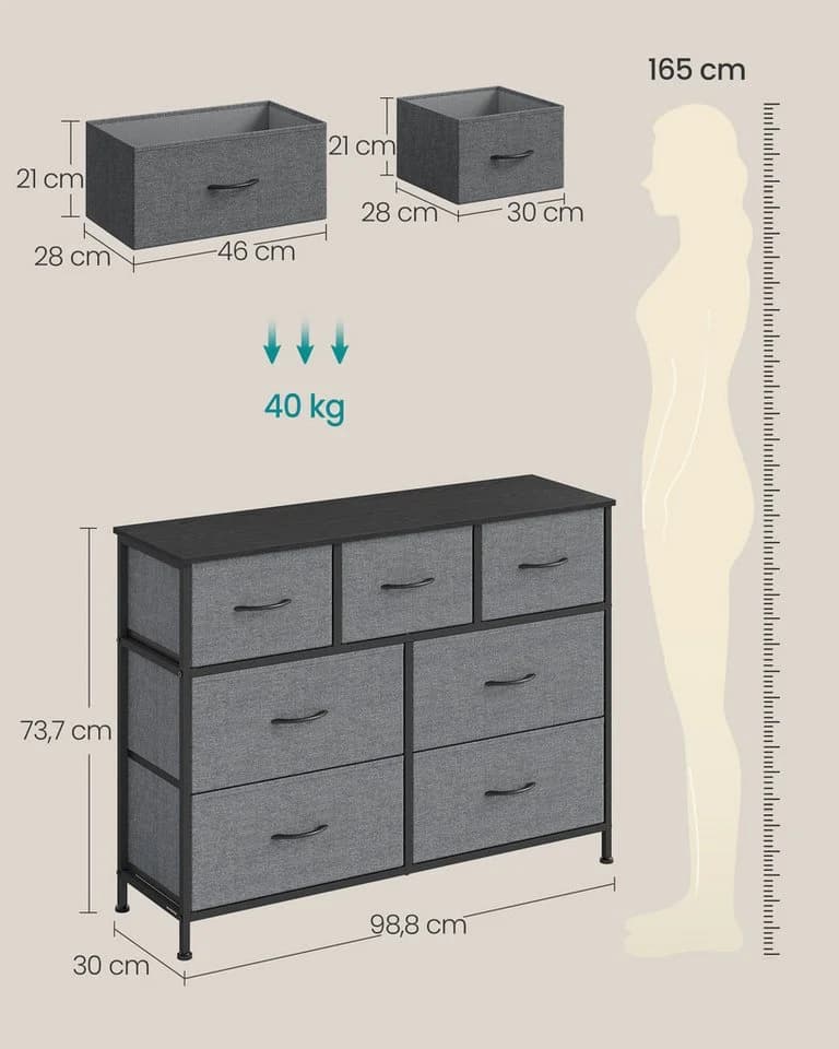 SONGMICS Kommode Schrank Aufbewahrung Stahl MDF Vliesstoff - Bild 5