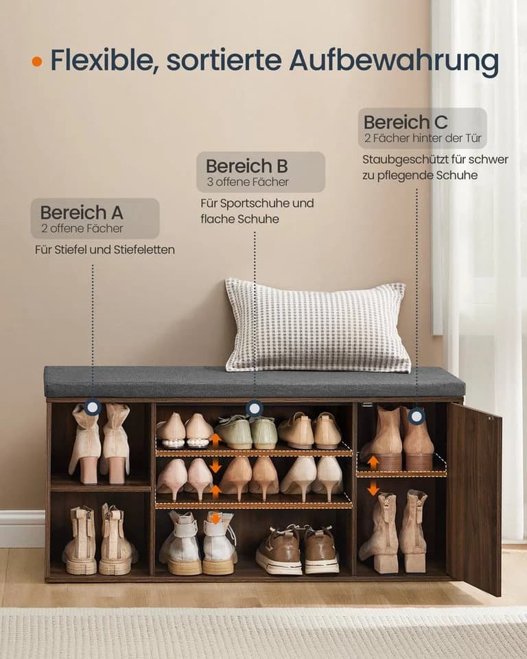 SONGMICS HOME Schuhbank mit Stauraum und Sitzkissen - Bild 4
