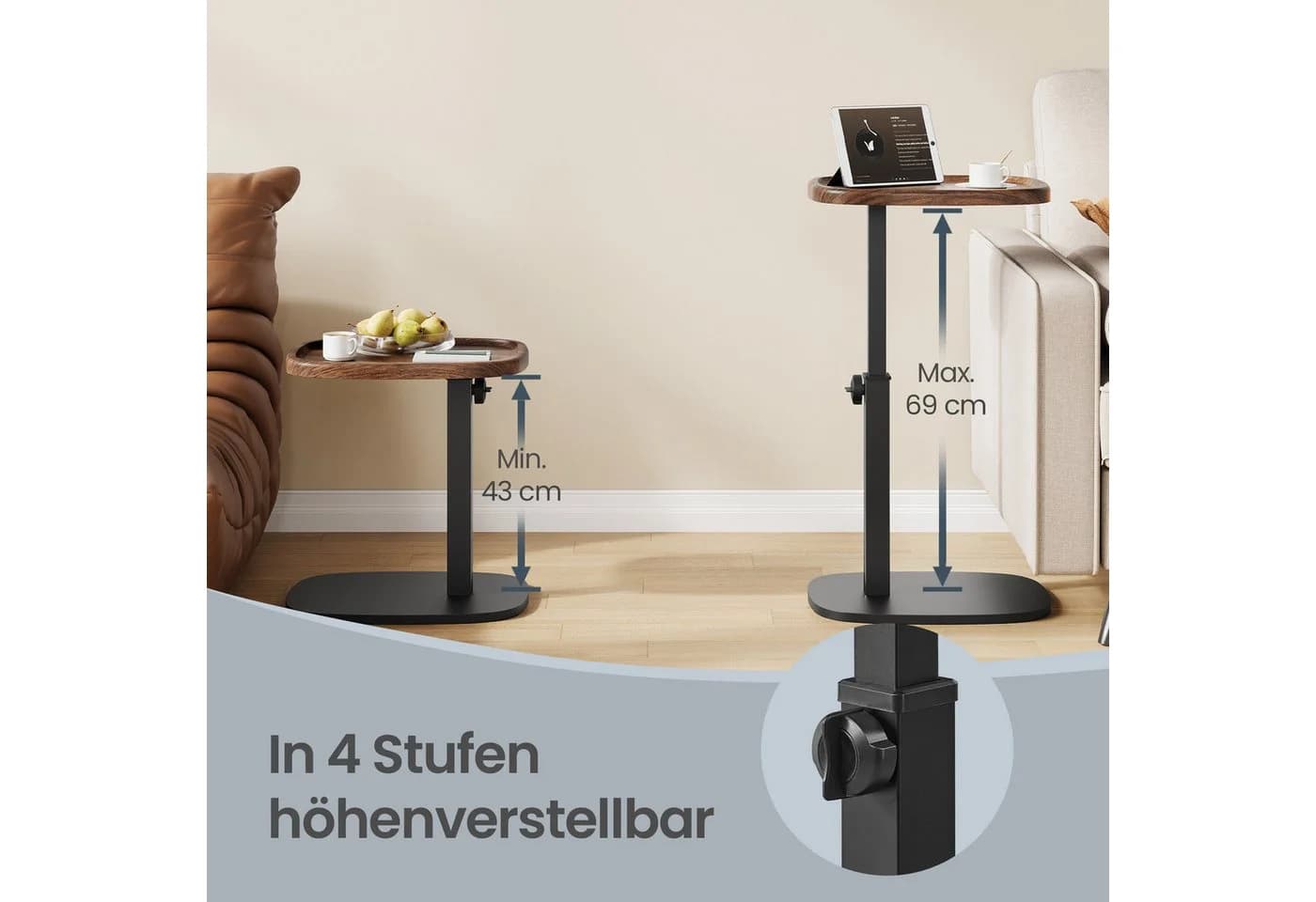VASAGLE Beistelltisch C-Form höhenverstellbar Walnussfarben-Schwarz - Bild 4