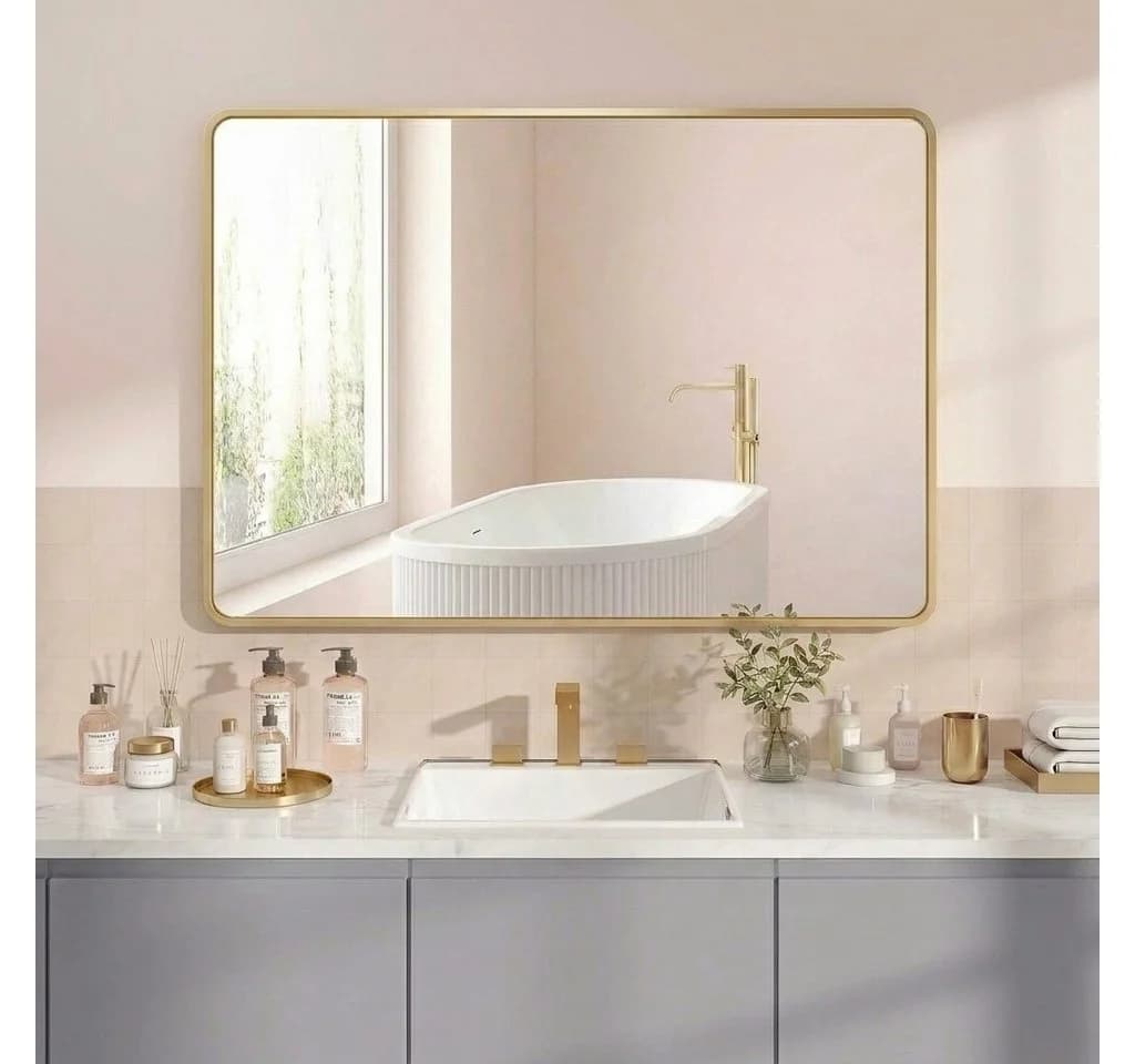 SONGMICS Wandspiegel Rechteckig Aluminiumrahmen Gold