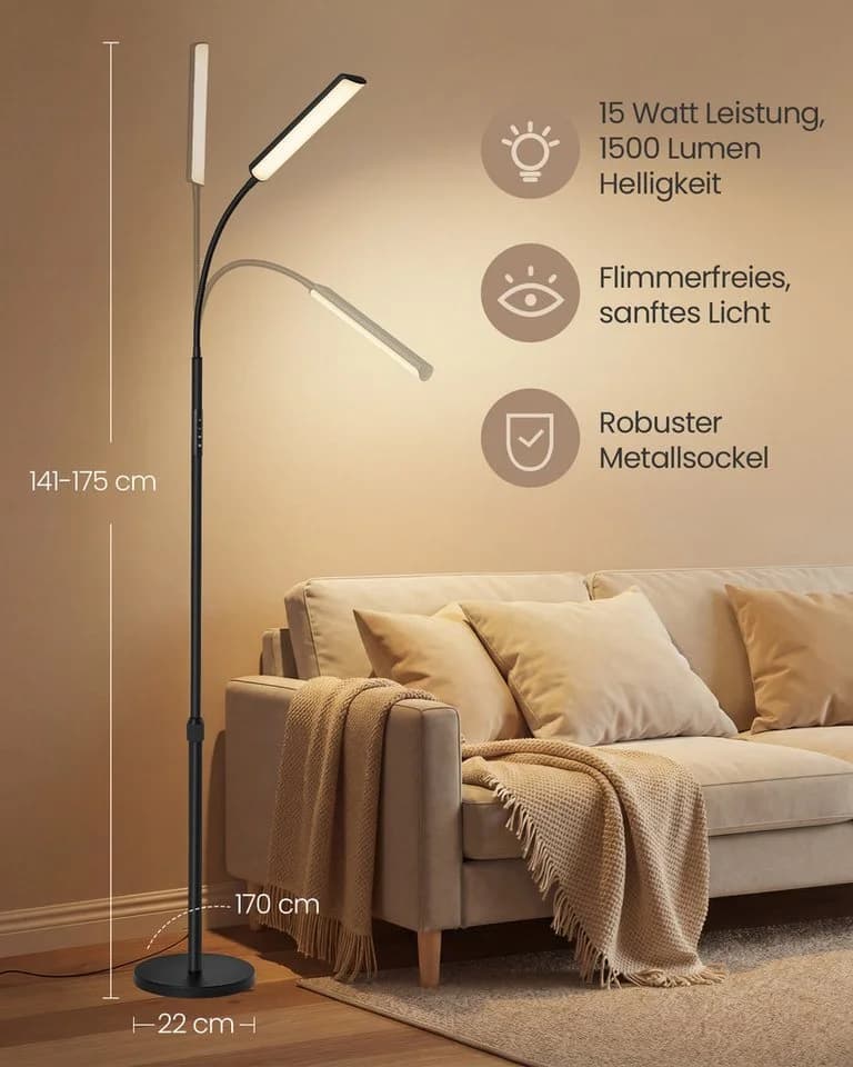VASAGLE Stehlampe mit Schwanenhals, höhenverstellbar, Stahl & Zement