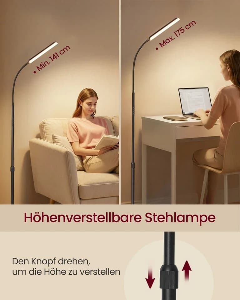 VASAGLE Stehlampe mit Schwanenhals, höhenverstellbar, Stahl & Zement - Bild 3
