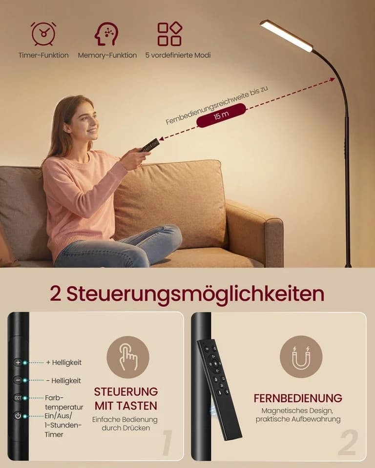 VASAGLE Stehlampe mit Schwanenhals, höhenverstellbar, Stahl & Zement - Bild 5